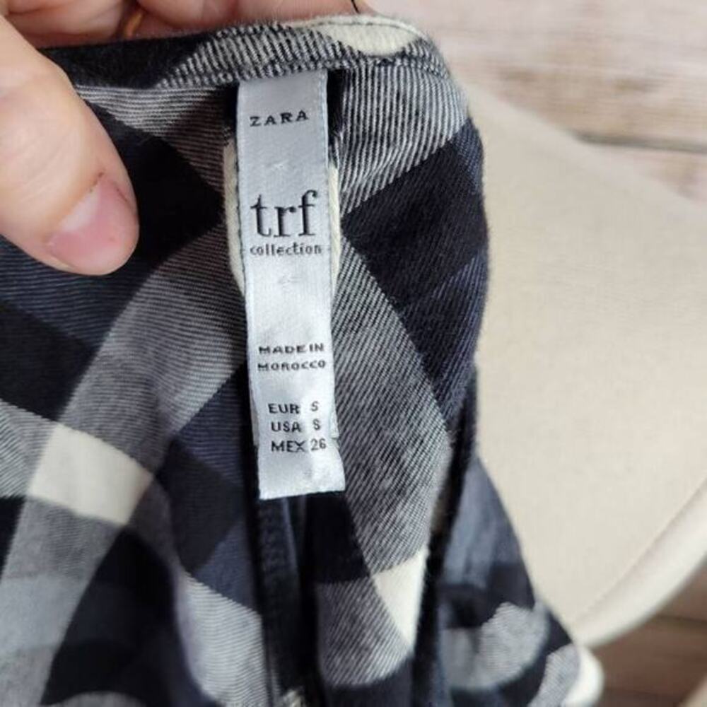 Zara Plaid Check Button Down Dolman Black White Top Size Small - Picture 4 of 5
